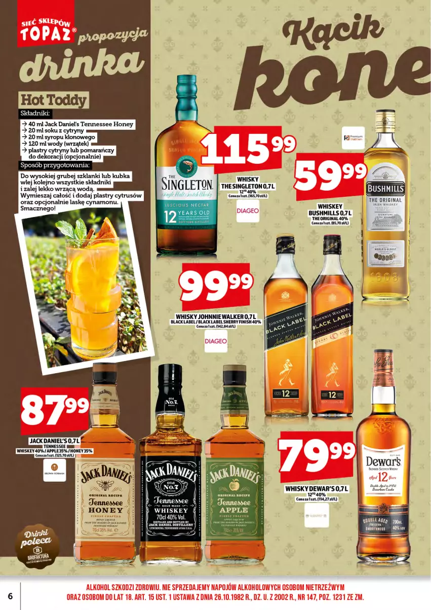 Gazetka promocyjna Topaz - Gazetka - ważna 02.06 do 30.06.2025 - strona 8 - produkty: Bushmills, Cytryny, Finish, Gin, Jack Daniel's, Johnnie Walker, Lack, Lanki, Olej, Sok, Syrop, Whiskey, Whisky