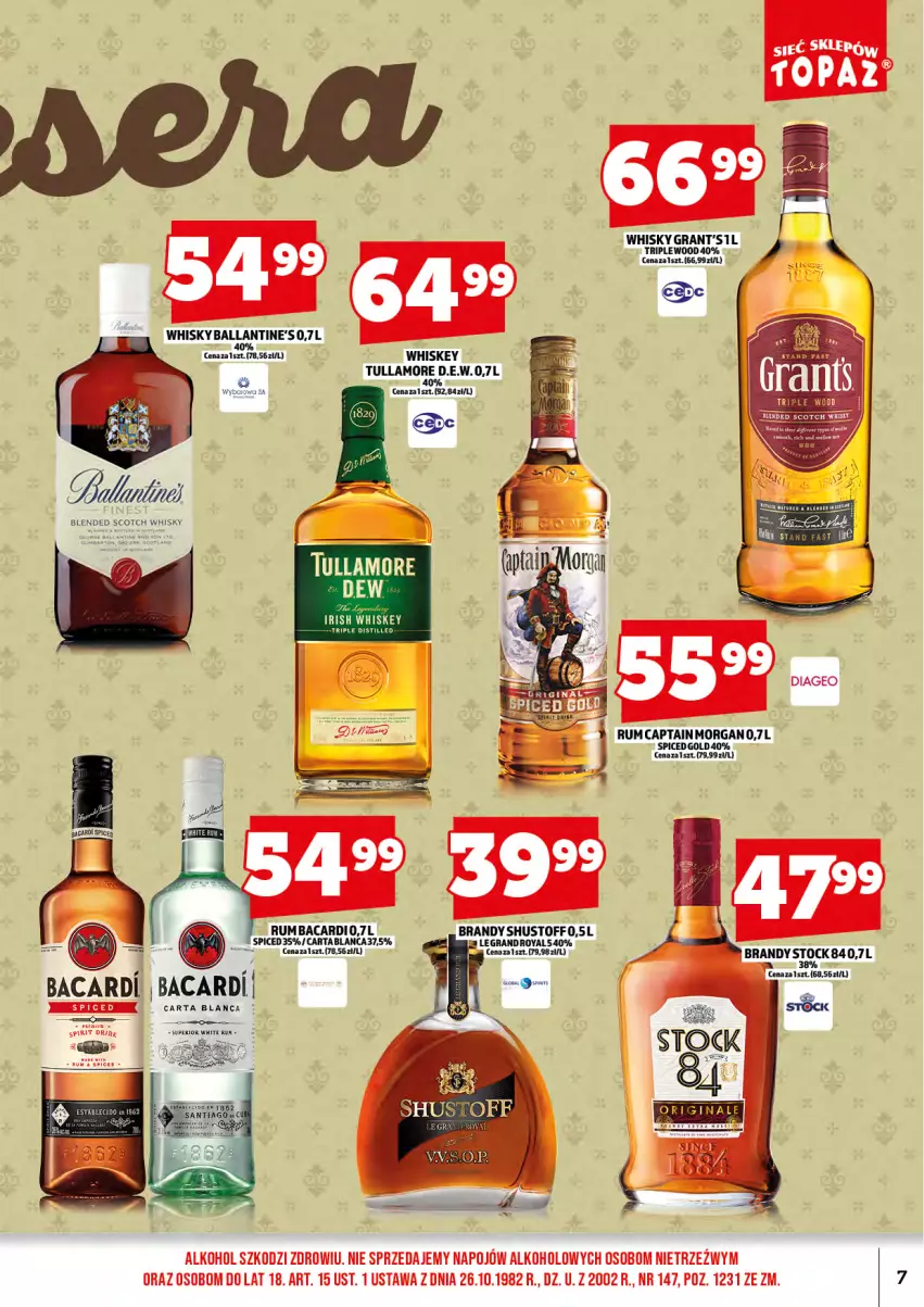 Gazetka promocyjna Topaz - Gazetka - ważna 02.06 do 30.06.2025 - strona 9 - produkty: Bacardi, Ballantine's, Brandy, Captain Morgan, Gra, Grant's, Rum, Whiskey, Whisky