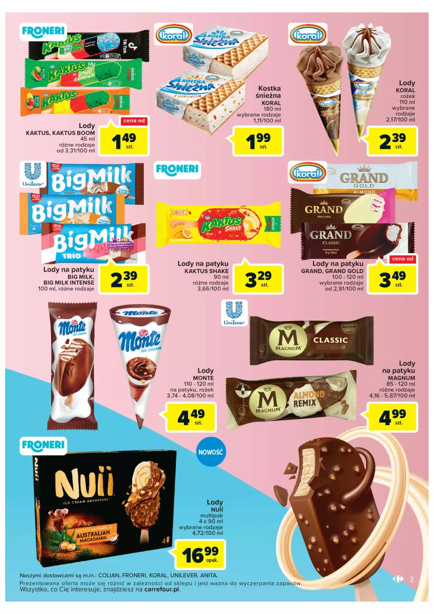 Gazetka promocyjna Carrefour - Gazetka Lodowe przyjemności - ważna 23.05 do 30.06.2022 - strona 3 - produkty: Big Milk, Gra, Kaktus, Lody, Monte