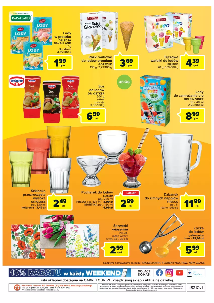 Gazetka promocyjna Carrefour - Gazetka Lodowe przyjemności - ważna 23.05 do 30.06.2022 - strona 4 - produkty: Bakalland, Delecta, Dr. Oetker, Dzbanek, Fa, Fresco, Lody, Ser, Serwetki, Sok, Sos, Szklanka