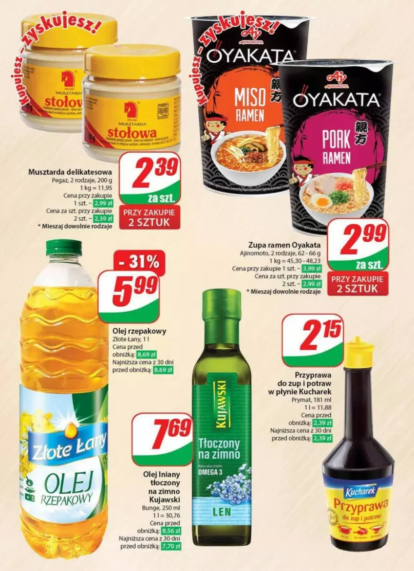 Gazetka promocyjna Dino - ważna 17.01 do 23.01.2024 - strona 10 - produkty: Kucharek, Kujawski, Mus, Musztarda, Olej, Olej iniany, Olej rzepakowy, Prymat, Zupa