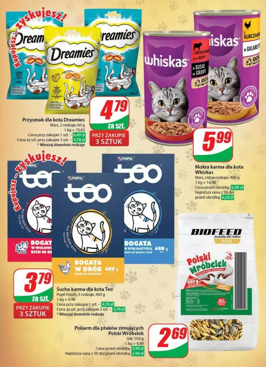 Gazetka promocyjna Dino - ważna 17.01 do 23.01.2024 - strona 47 - produkty: Mars, Mokra karma, Przysmak dla kota, Sucha karma, Whiskas