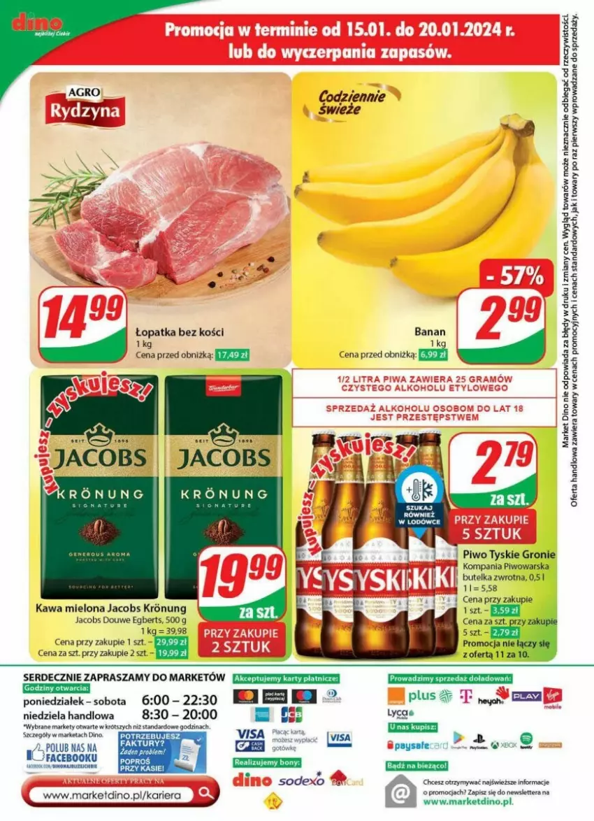 Gazetka promocyjna Dino - ważna 17.01 do 23.01.2024 - strona 51 - produkty: Fa, Jacobs, Kawa, Kawa mielona, Piwo, Ser, Tera, Tyskie