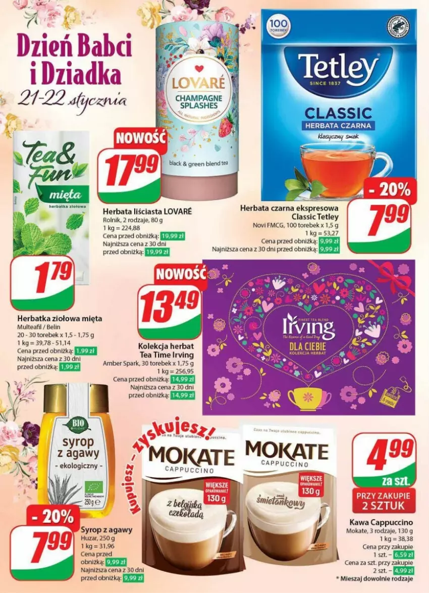 Gazetka promocyjna Dino - ważna 17.01 do 23.01.2024 - strona 54 - produkty: Cappuccino, Herbata, Herbata czarna, Irving, Kawa, Mięta, Rolnik, Syrop, Tetley