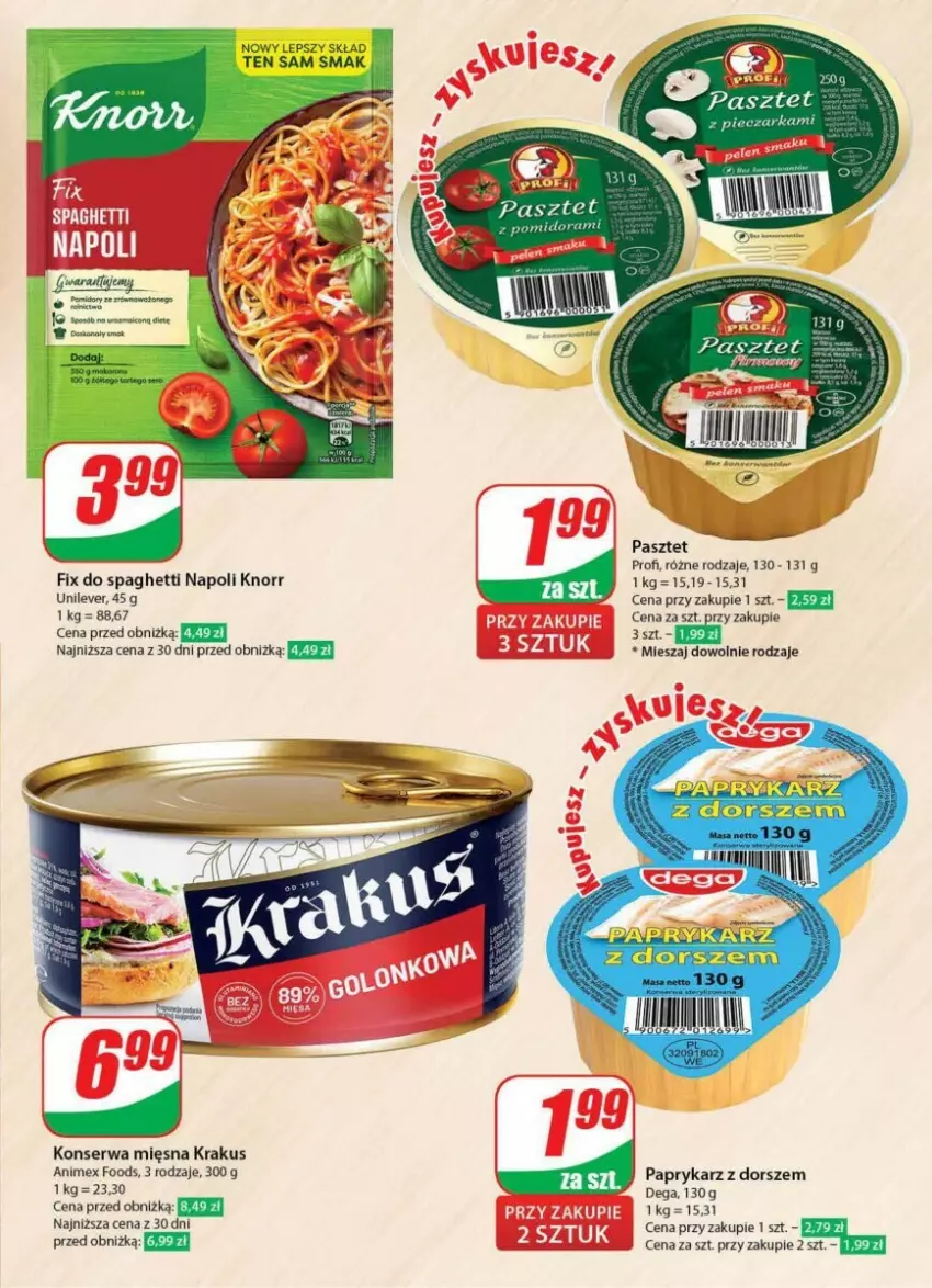 Gazetka promocyjna Dino - ważna 17.01 do 23.01.2024 - strona 9 - produkty: Dega, Dorsz, Knorr, Krakus, Papryka, Paprykarz, Pasztet, Piec, Pieczarka, Ser, Spaghetti