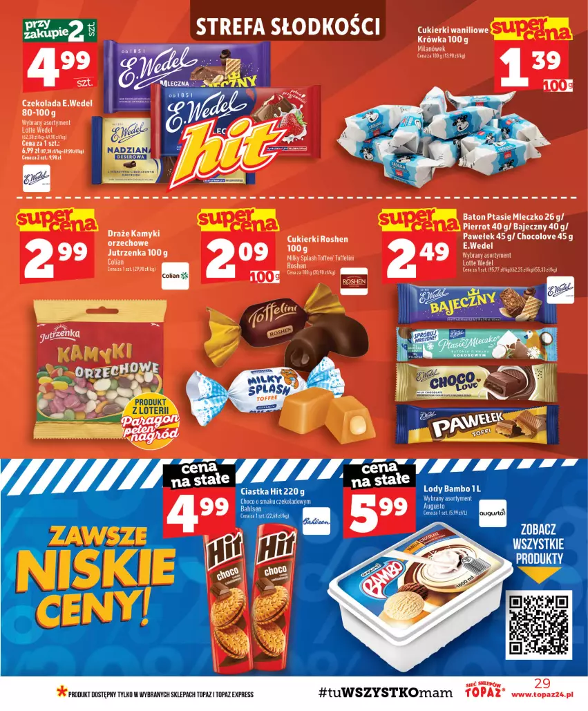 Gazetka promocyjna Topaz - Gazetka - ważna 27.08 do 02.09.2026 - strona 29 - produkty: Baton, Ciastka, Cukier, Cukierki, Czekolada, Mleczko, Ptasie mleczko, Top