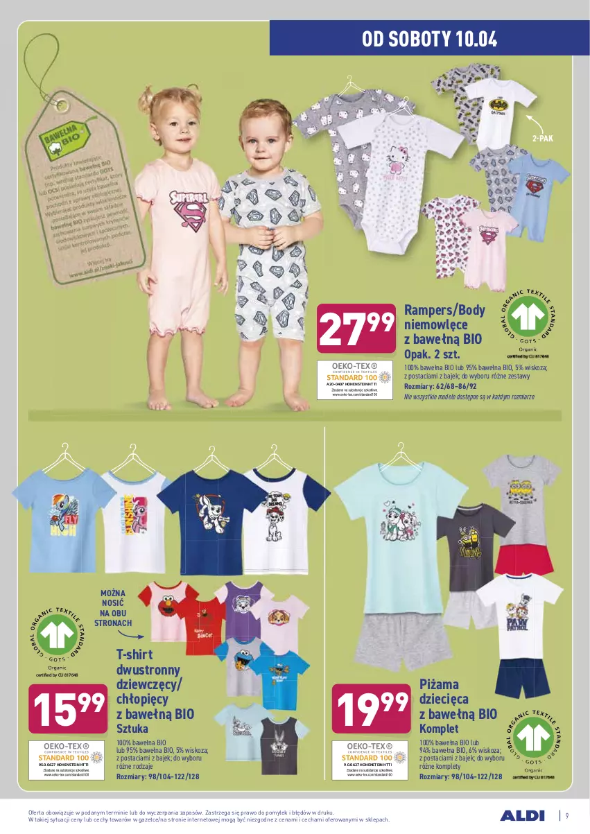 Gazetka promocyjna Aldi - Od Środy - ważna 07.04 do 10.04.2021 - strona 9 - produkty: Body, Dzieci, Piżama, T-shirt, Wełna