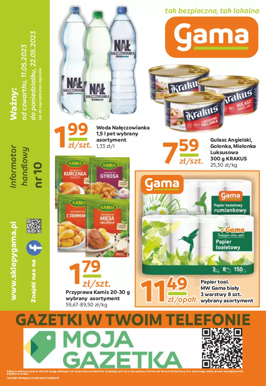 Gazetka promocyjna Gama - Gazetka Gama - ważna 22.05.2023 do 11.05.2024 - strona 12 - produkty: Kamis, Krakus, Nałęczowianka, Papier, Piec, Ser, Telefon, Woda