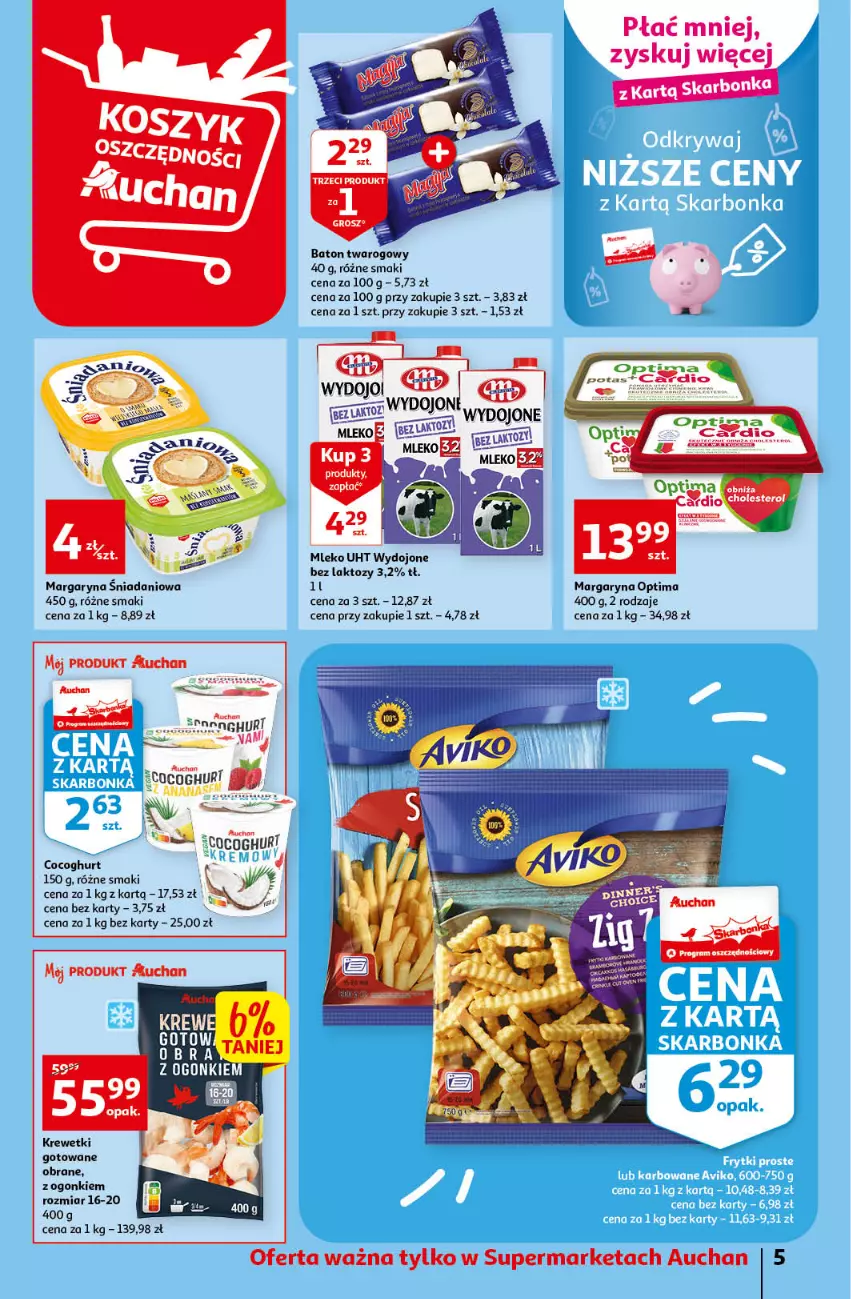 Gazetka promocyjna Auchan - Gazetka Rewelacyjnie małe ceny Auchan Supermarket - ważna 03.01 do 11.01.2023 - strona 5 - produkty: Baton, Be Be, Danio, Krewetki, Margaryna, Mleko, Optima