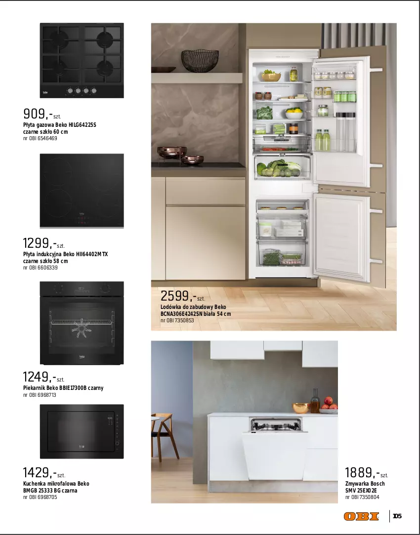 Gazetka promocyjna Obi - Gazetka OBI - ważna 01.09 do 31.12.2025 - strona 105 - produkty: Beko, Bosch, Fa, Kuchenka mikrofalowa, LG, Lodówka, Okap, Piekarnik, Płyta, Płyta indukcyjna, Warka, Zmywarka