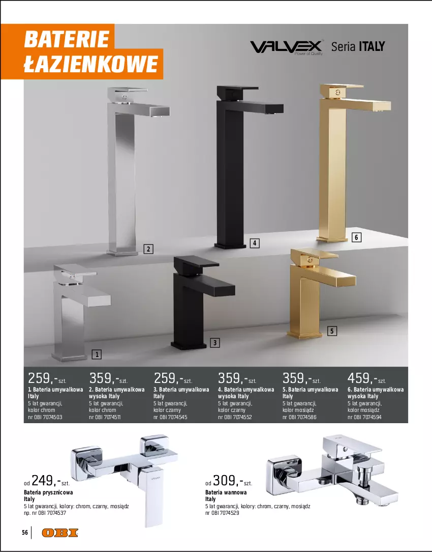 Gazetka promocyjna Obi - Gazetka OBI - ważna 01.09 do 31.12.2025 - strona 56 - produkty: Bateria, Bateria prysznicowa, Bateria umywalkowa, Bateria wannowa, Ser, Sok