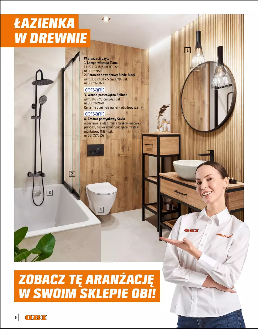 Gazetka promocyjna Obi - Gazetka OBI - ważna 01.09 do 31.12.2025 - strona 6 - produkty: Bateria, Bateria umywalkowa, Deska wolnoopadająca, Gres, Lack, Lampa, Lampa wisząca, Lustro, Miska, Parawan nawannowy, Półsłupek, Słupek, Sok, Szafka, Umywalka, Wanna