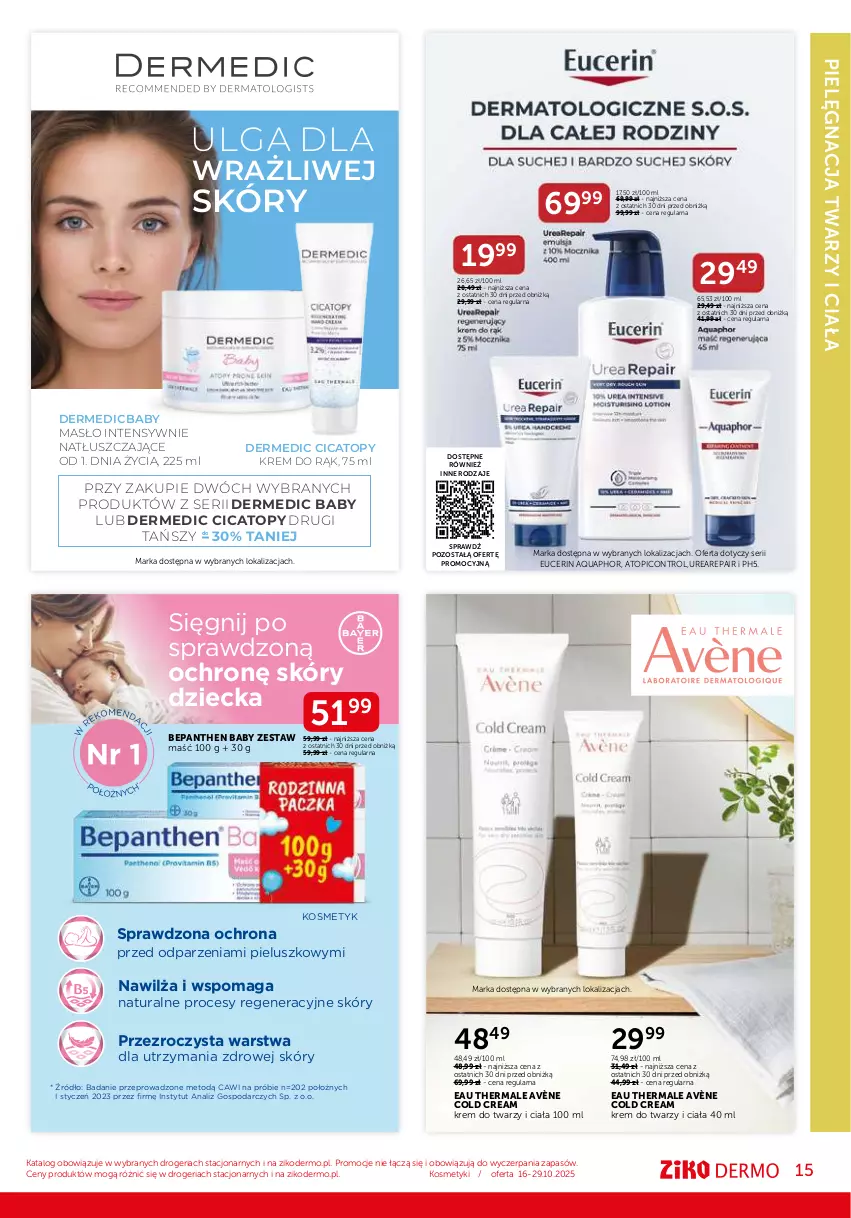Gazetka promocyjna Ziko - Gazetka Ziko Dermo - ważna 16.10 do 29.10.2025 - strona 15 - produkty: Aquaphor, Avène, Bepanthen, Cold Cream, Control, Dermedic, Krem do twarzy, LG, Masło, Ser, Top