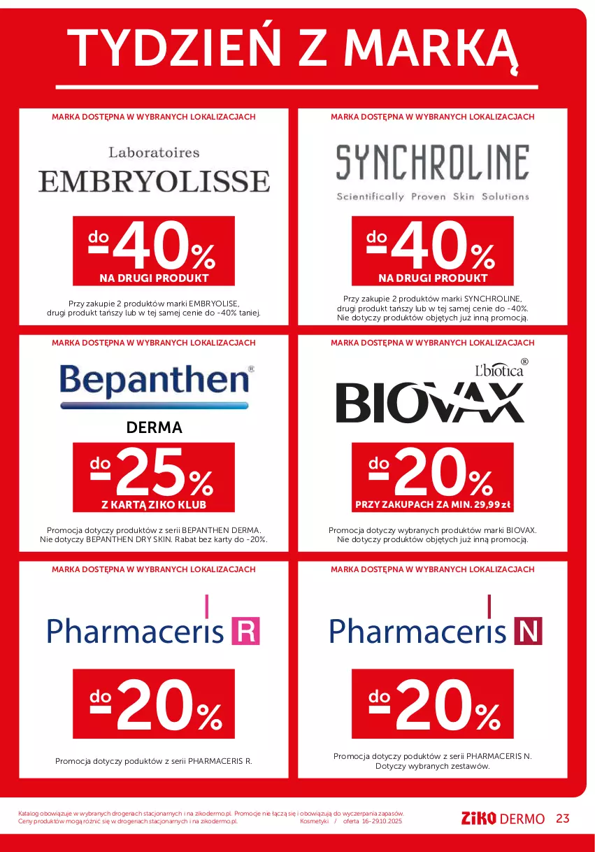 Gazetka promocyjna Ziko - Gazetka Ziko Dermo - ważna 16.10 do 29.10.2025 - strona 23 - produkty: Acer, Bepanthen, Biovax, Pharmaceris, Ser