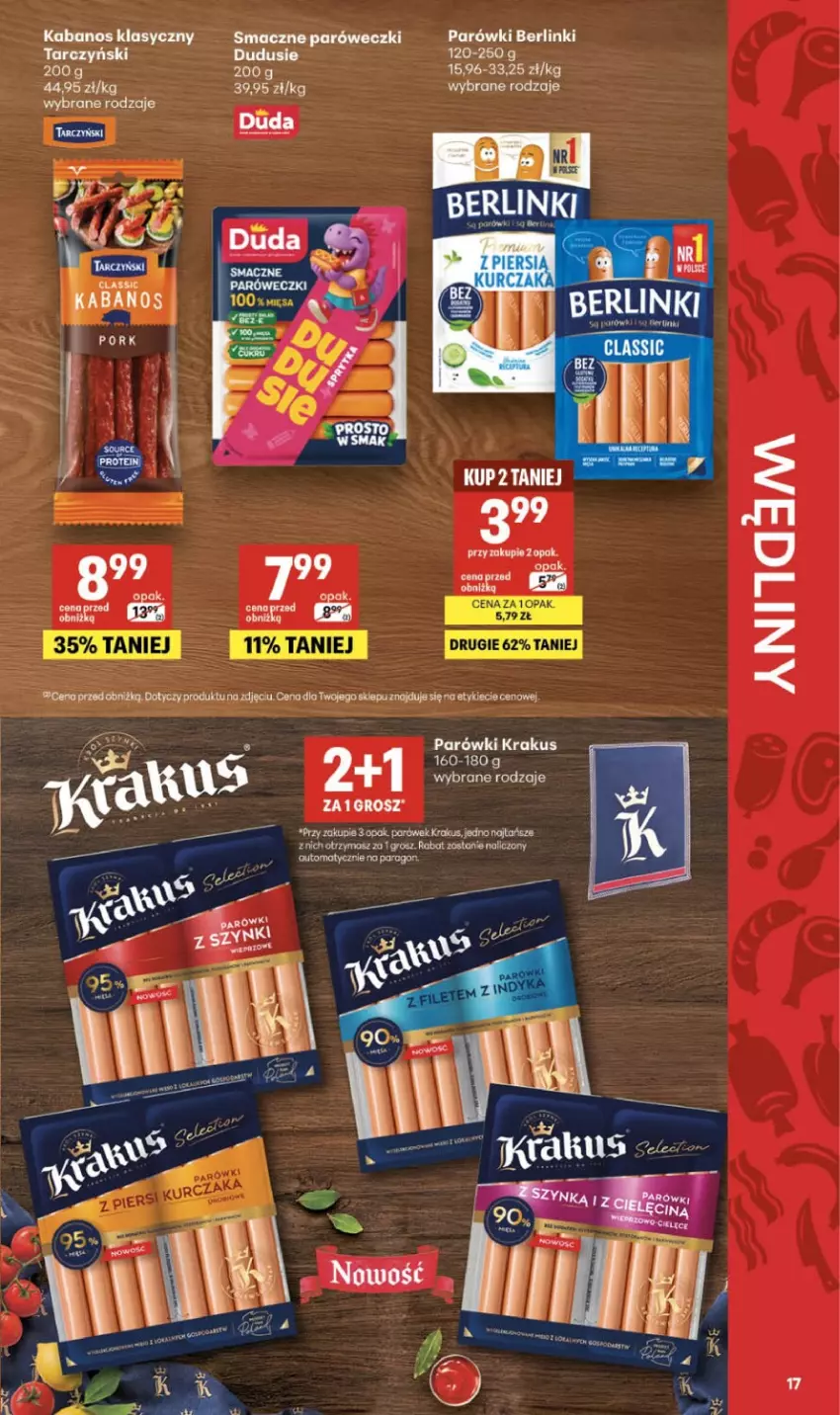 Gazetka promocyjna Delikatesy Centrum - Franczyza DC37 Czwartek - ważna 10.09 do 16.09.2026 - strona 17 - produkty: Kabanos, Krakus, Parówki, Tarczyński
