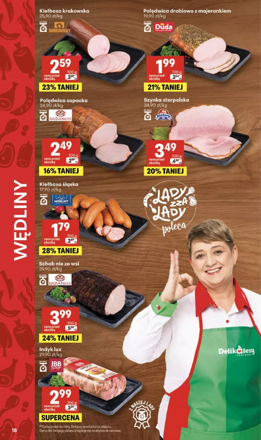 Gazetka promocyjna Delikatesy Centrum - Franczyza DC37 Czwartek - ważna 10.09 do 16.09.2026 - strona 18 - produkty: Kabanos, Kiełbasa, Kiełbasa krakowska, Kiełbasa śląska, Polędwica, Szynka