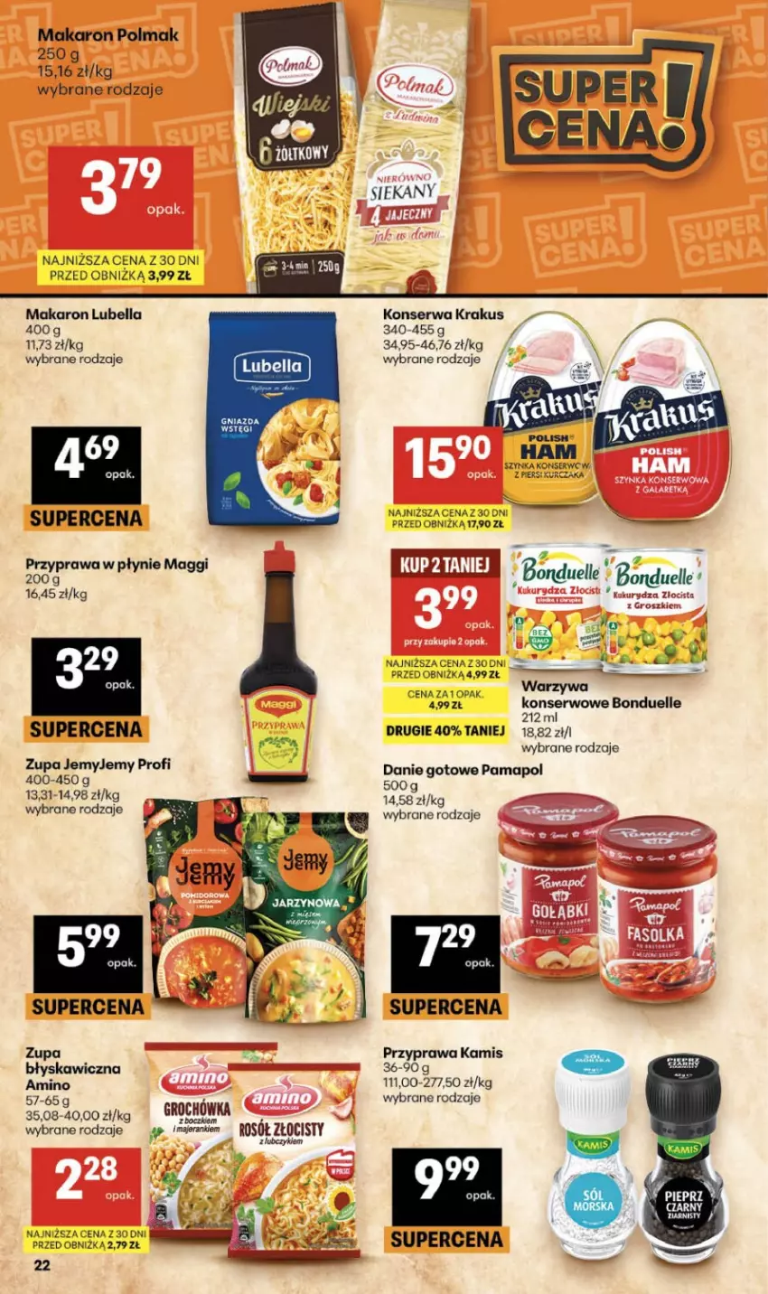 Gazetka promocyjna Delikatesy Centrum - Franczyza DC37 Czwartek - ważna 10.09 do 16.09.2026 - strona 22 - produkty: Bell, Bella, Bonduelle, Danie gotowe, Groch, Kamis, Krakus, Kukurydza, Kurczak, Lubella, Maggi, Makaron, Olma, Przyprawa w płynie, Rosół, Ser, Szynka, Zupa