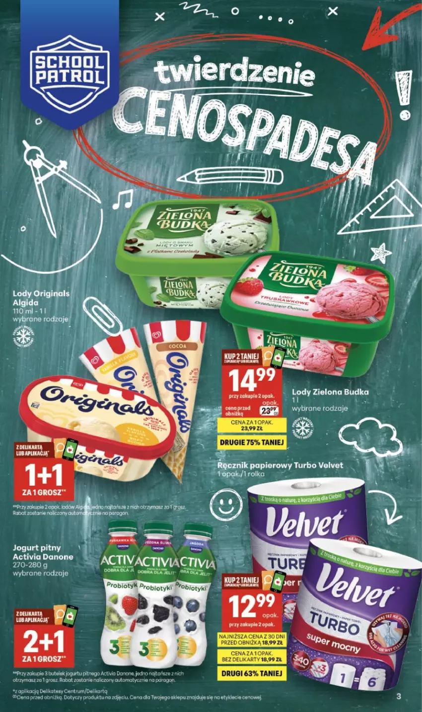 Gazetka promocyjna Delikatesy Centrum - Franczyza DC37 Czwartek - ważna 10.09 do 16.09.2026 - strona 3 - produkty: Activia, Danone, Gucci, Jogurt, Lody, Papier, Ręcznik, Rum, Velvet, Zielona Budka