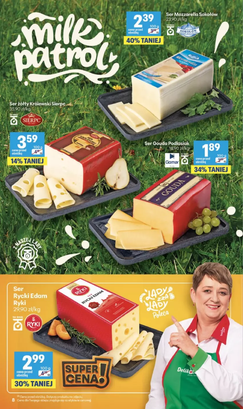 Gazetka promocyjna Delikatesy Centrum - Franczyza DC37 Czwartek - ważna 10.09 do 16.09.2026 - strona 8 - produkty: Edam, Gouda, Królewski, Mozzarella, Rycki Edam, Ser, Sok, Sokołów