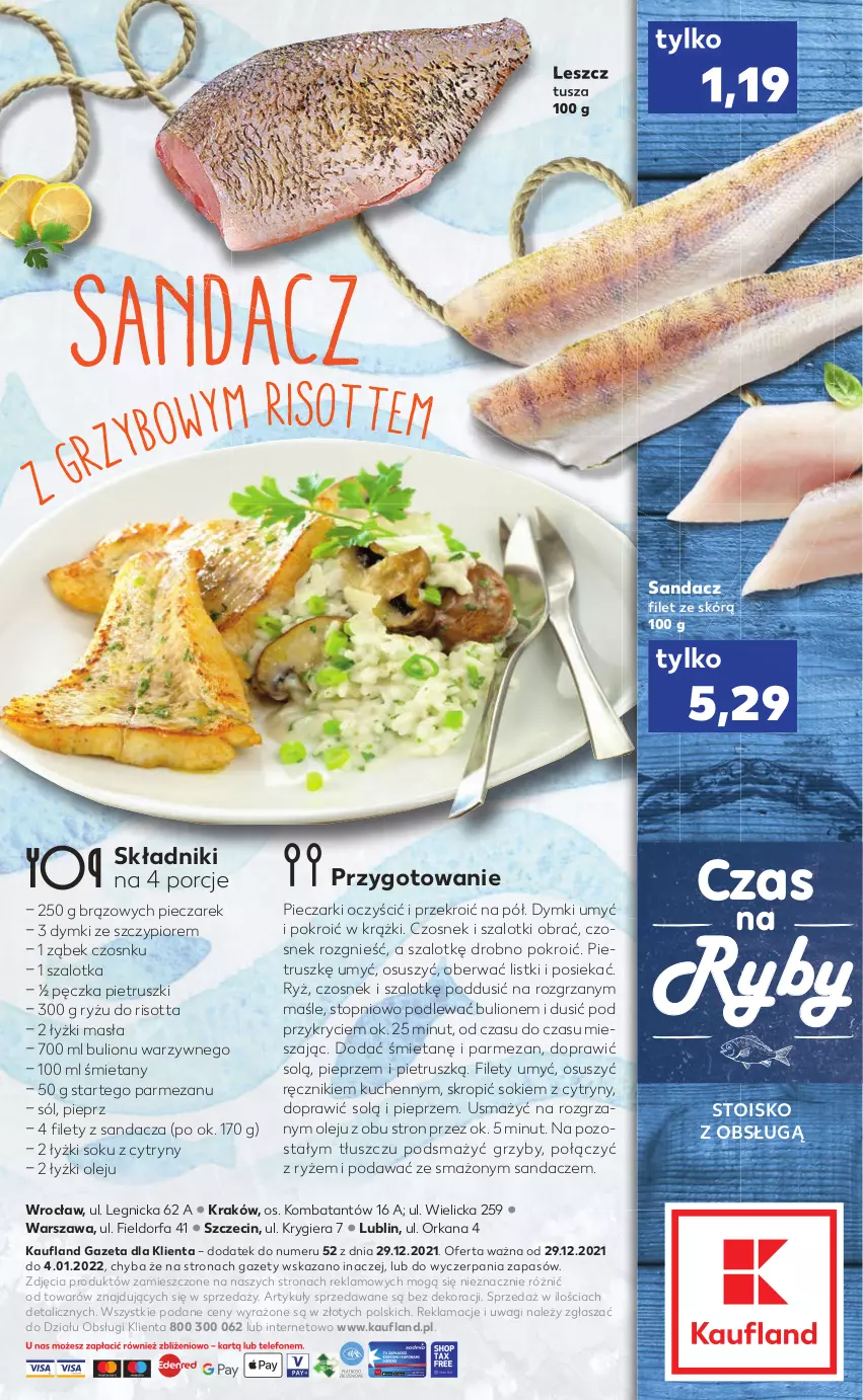 Gazetka promocyjna Kaufland - RYBY - ważna 29.12.2021 do 04.01.2022 - strona 2 - produkty: Bulion, Cytryny, Czosnek, Fa, Grzyby, Lion, Olej, Orka, Parmezan, Piec, Pieprz, Por, Ręcznik, Ryż, Sandacz, Sandacz filet, Sok, Sól, Szal, Top, Tusz, Wagi