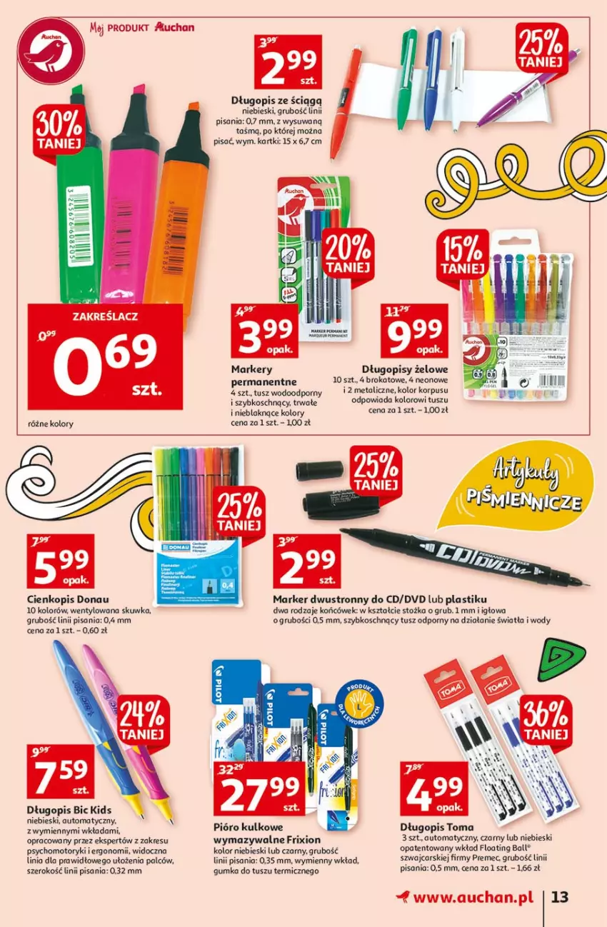 Gazetka promocyjna Auchan - Rysuje się kolorowy powrót do szkoły Hipermarkety - ważna 05.08 do 11.08.2021 - strona 13 - produkty: BIC, Cars, Długopis, Marker, Por, Tusz