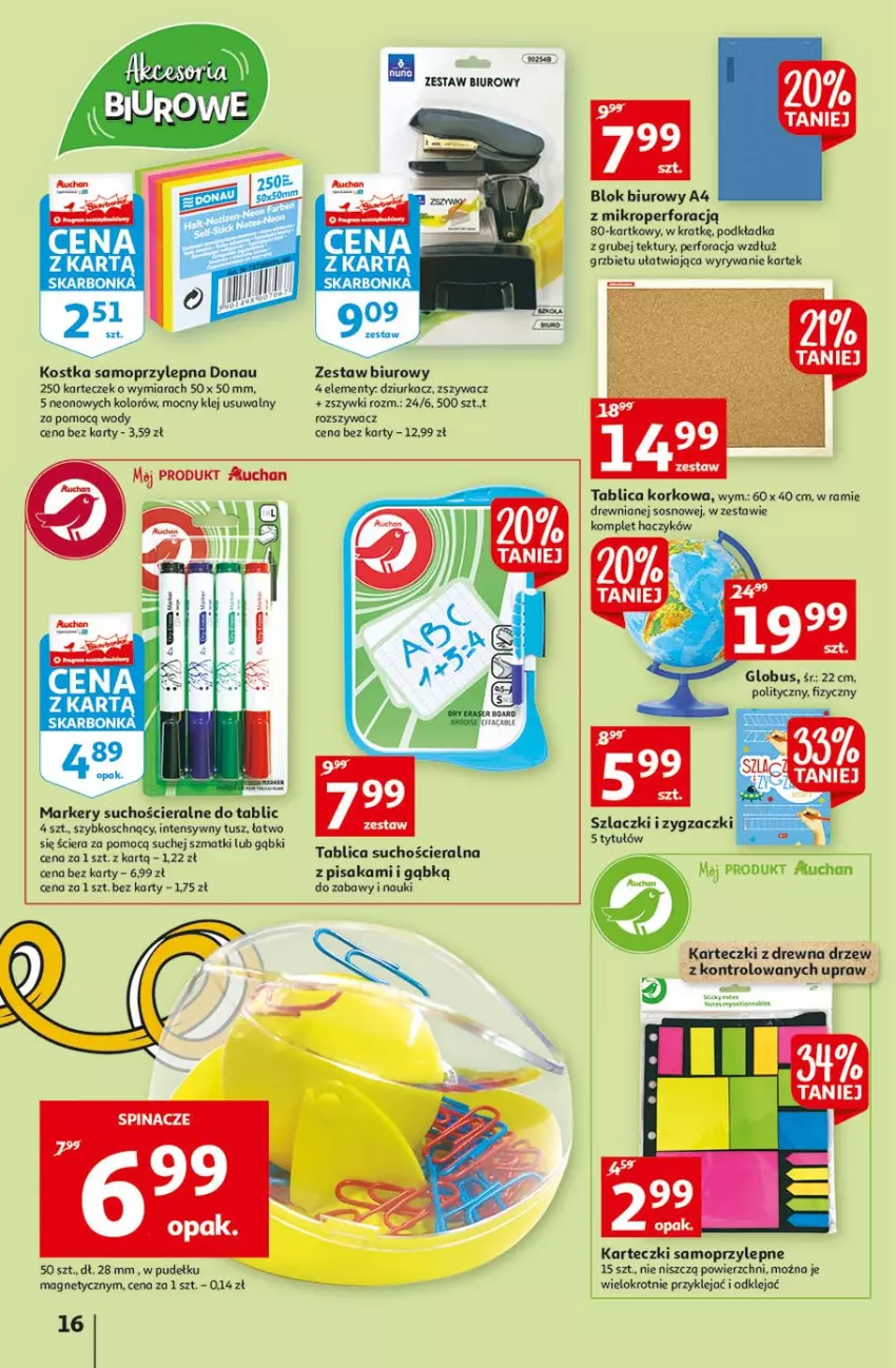 Gazetka promocyjna Auchan - Rysuje się kolorowy powrót do szkoły Hipermarkety - ważna 05.08 do 11.08.2021 - strona 16 - produkty: Biuro, Haczyk, Karteczki samoprzylepne, Klej, Marker, Mop, Podkład, Podkładka, Sos, Tablica suchościeralna, Tusz