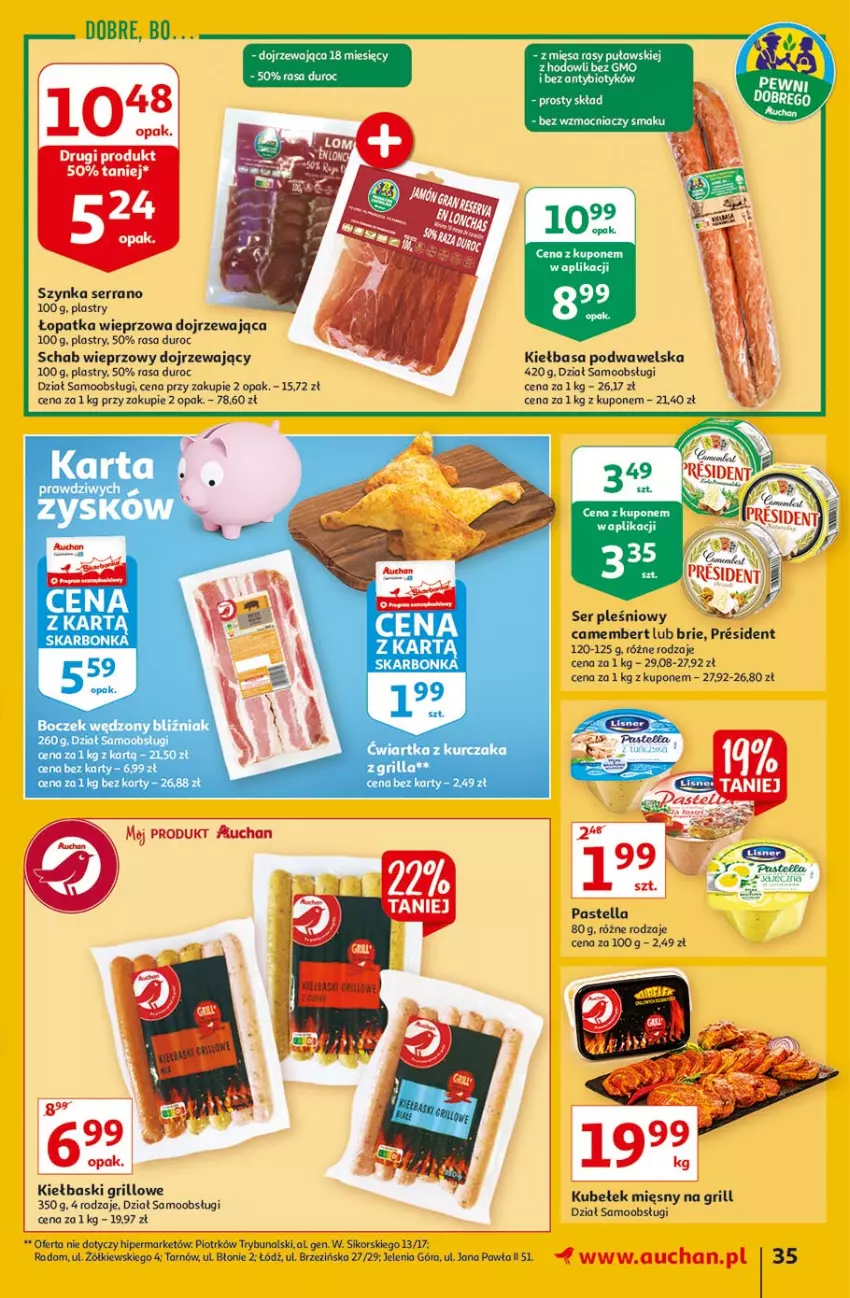 Gazetka promocyjna Auchan - Rysuje się kolorowy powrót do szkoły Hipermarkety - ważna 05.08 do 11.08.2021 - strona 35 - produkty: Boczek, Brie, Camembert, Grill, Kiełbasa, Kiełbasa podwawelska, Kurczak, Pastella, Schab wieprzowy, Ser, Ser pleśniowy, Szynka, Tera, Wawel