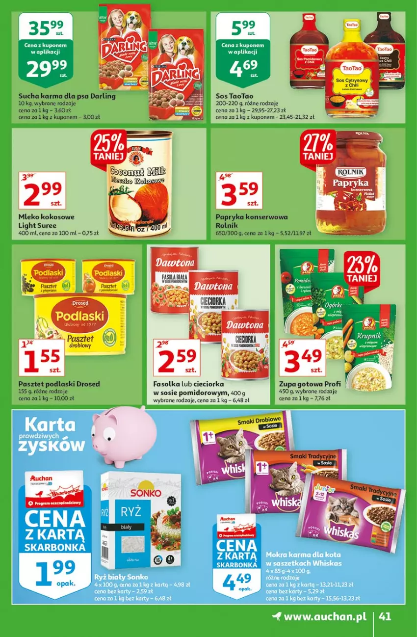 Gazetka promocyjna Auchan - Rysuje się kolorowy powrót do szkoły Hipermarkety - ważna 05.08 do 11.08.2021 - strona 41 - produkty: Cieciorka, Fa, Kokos, Mleko, Mleko kokosowe, Orka, Papryka, Pasztet, Podlaski, Rolnik, Ser, Sos, Sucha karma, TaoTao, Zupa