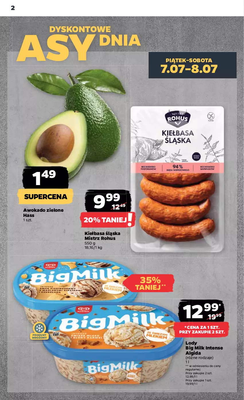 Gazetka promocyjna Netto - Artykuły spożywcze - ważna 06.07 do 12.07.2023 - strona 2 - produkty: Algida, Big Milk, Kiełbasa, Kiełbasa śląska, LG, Lody