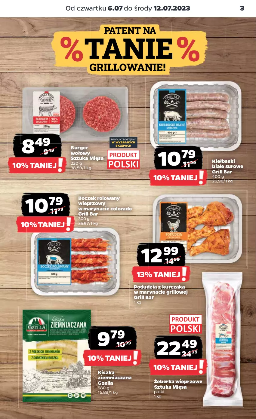 Gazetka promocyjna Netto - Artykuły spożywcze - ważna 06.07 do 12.07.2023 - strona 3 - produkty: Boczek, Burger, Grill, Kiełbaski białe, Kurczak