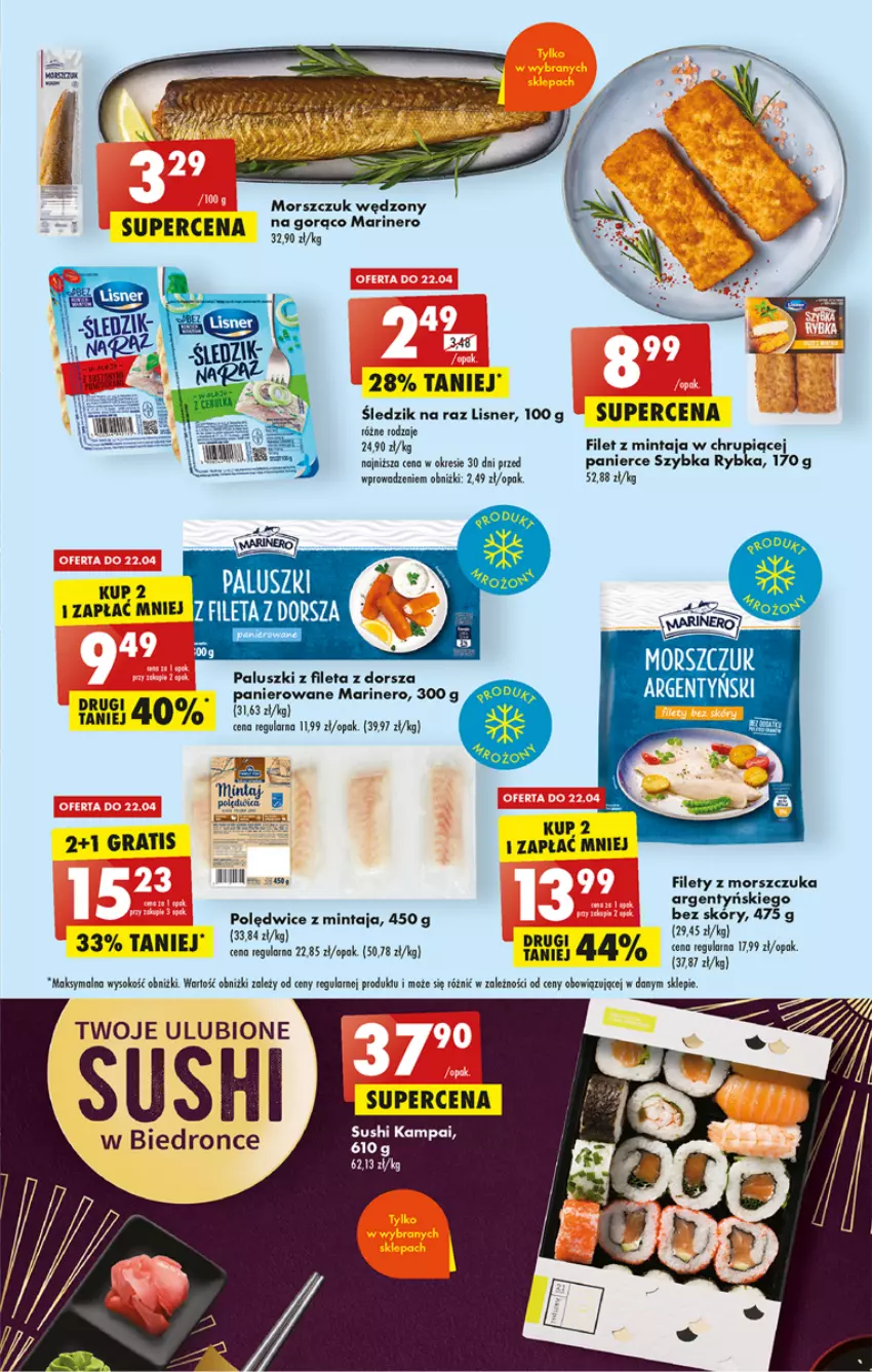 Gazetka promocyjna Biedronka - ważna 20.04 do 26.04.2023 - strona 25 - produkty: Dorsz, Dron, Filet z mintaja, Gra, Lisner, Mintaj, Sok, Sushi