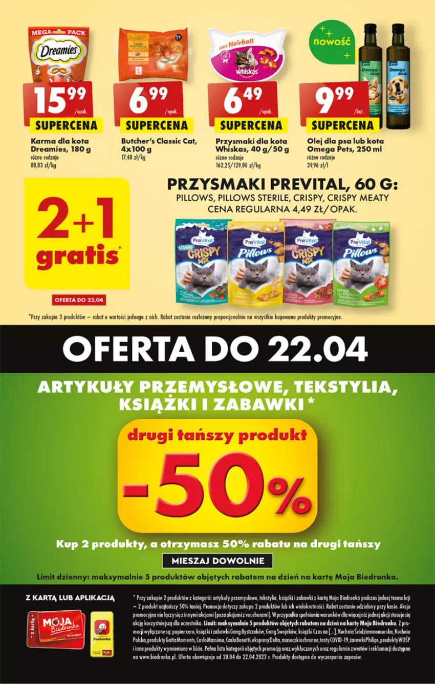 Gazetka promocyjna Biedronka - ważna 20.04 do 26.04.2023 - strona 55 - produkty: Butcher's, Dron, Gatta, Kuchnia, Moments, Olej, Papier, Por, Przysmaki, Tassimo, Whiskas