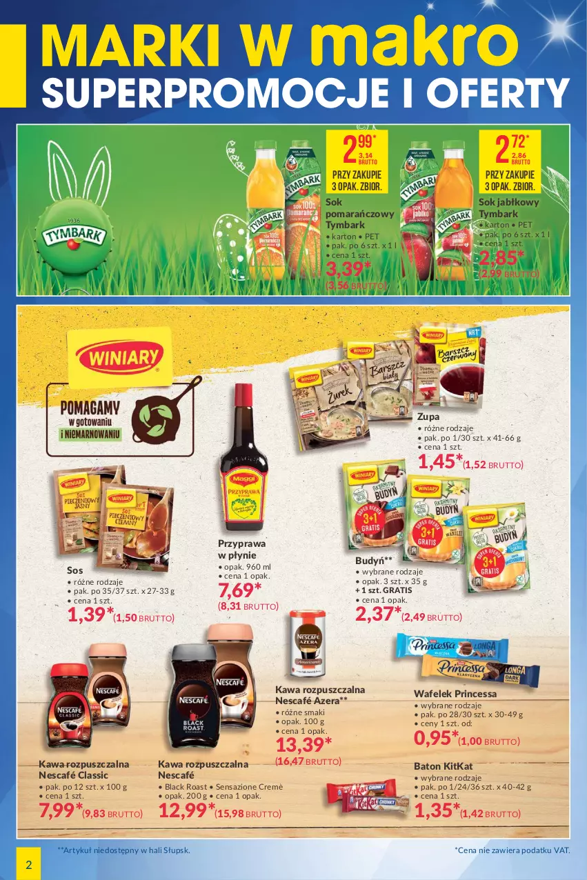 Gazetka promocyjna Makro - [Oferta specjalna] Marki w MAKRO - ważna 23.03 do 03.04.2021 - strona 2 - produkty: Baton, Budyń, Gra, Kawa, Kawa rozpuszczalna, Lack, Nescafé, Princessa, Przyprawa w płynie, Sok, Sok jabłkowy, Sok pomarańczowy, Sos, Tymbark, Wafelek, Zupa