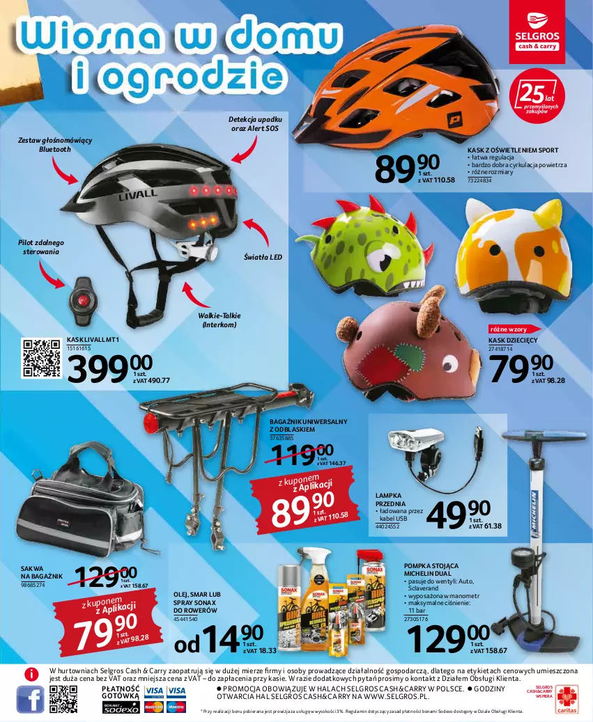 Gazetka promocyjna Selgros - Katalog Ogród - ważna 17.03 do 30.03.2022 - strona 15 - produkty: Dzieci, Kabel USB, Kask, LG, Michelin, Olej, Pompka, Por, Rower, Sok, Sonax, Sos, Sport