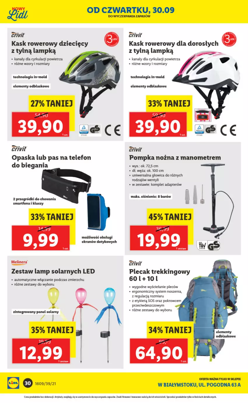 Gazetka promocyjna Lidl - Ponowne otwarcie Lidla - ważna 04.10 do 09.10.2021 - strona 30 - produkty: Dzieci, Kask, Noż, Opaska, Panda, Plecak, Pompka, Rower, Smartfon, Telefon, Tera