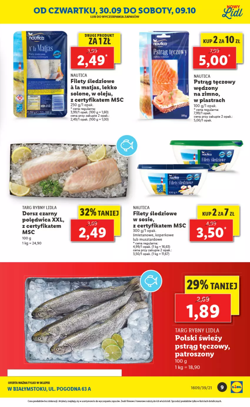 Gazetka promocyjna Lidl - Ponowne otwarcie Lidla - ważna 04.10 do 09.10.2021 - strona 9 - produkty: Dorsz, Matjas, Mus, Olej, Polędwica, Pstrąg, Pstrąg tęczowy, Sos