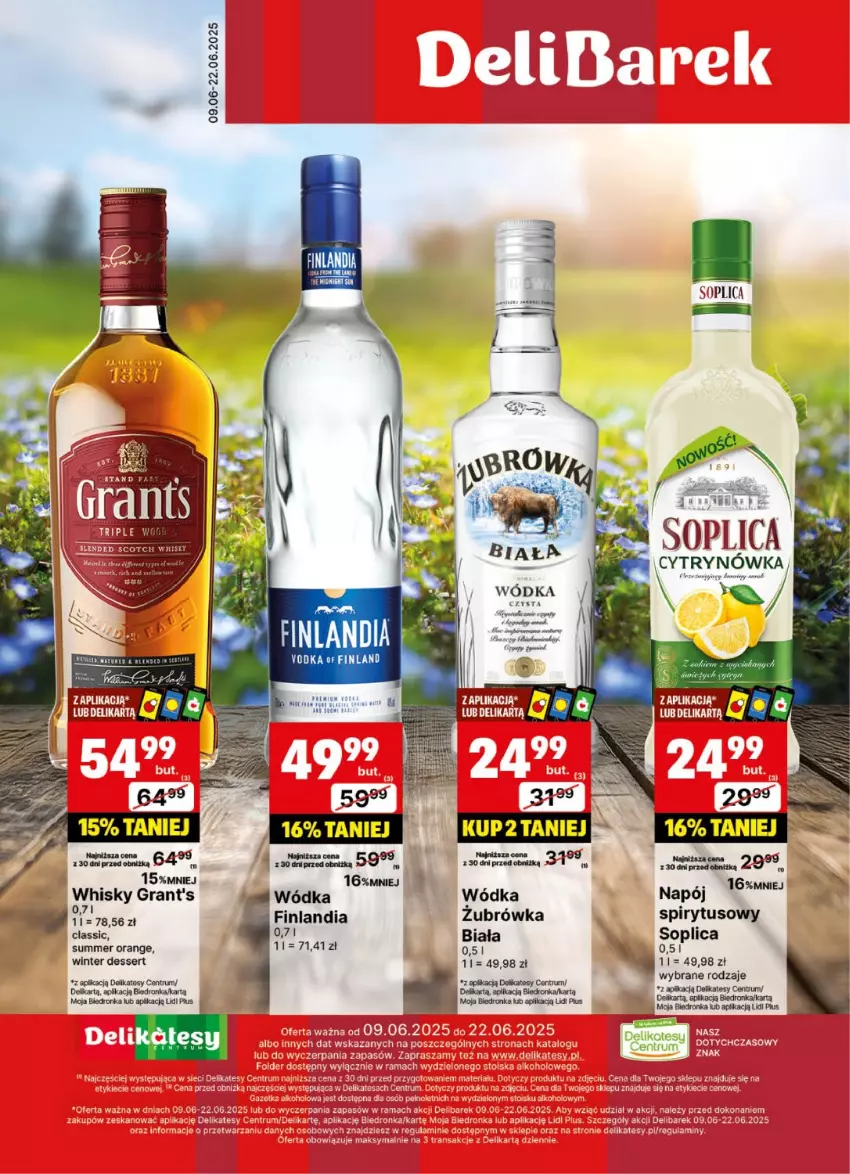 Gazetka promocyjna Delikatesy Centrum - Delibarek DC24-DC25 - ważna 09.06 do 22.06.2025 - strona 1 - produkty: Dron, Finlandia, Gra, Grant's, Napój, Rum, Ser, Soplica, Whisky, Wódka