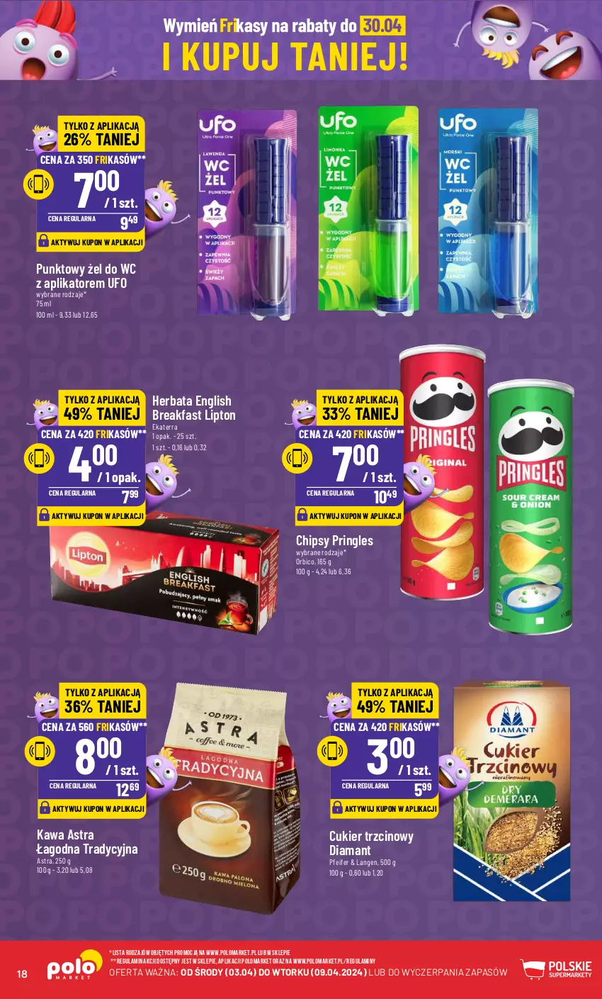 Gazetka promocyjna PoloMarket - Gazetka pomocyjna - ważna 03.04 do 09.04.2024 - strona 18 - produkty: BIC, Chipsy, Cukier, Cukier trzcinowy, Diamant, Fa, Herbata, Kawa, Lipton, Pringles