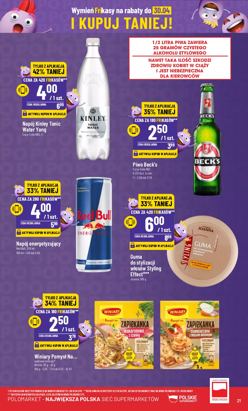 Gazetka promocyjna PoloMarket - Gazetka pomocyjna - ważna 03.04 do 09.04.2024 - strona 21 - produkty: Coca-Cola, Joanna, Napój, Nestlé, Piwo, Red Bull, Winiary