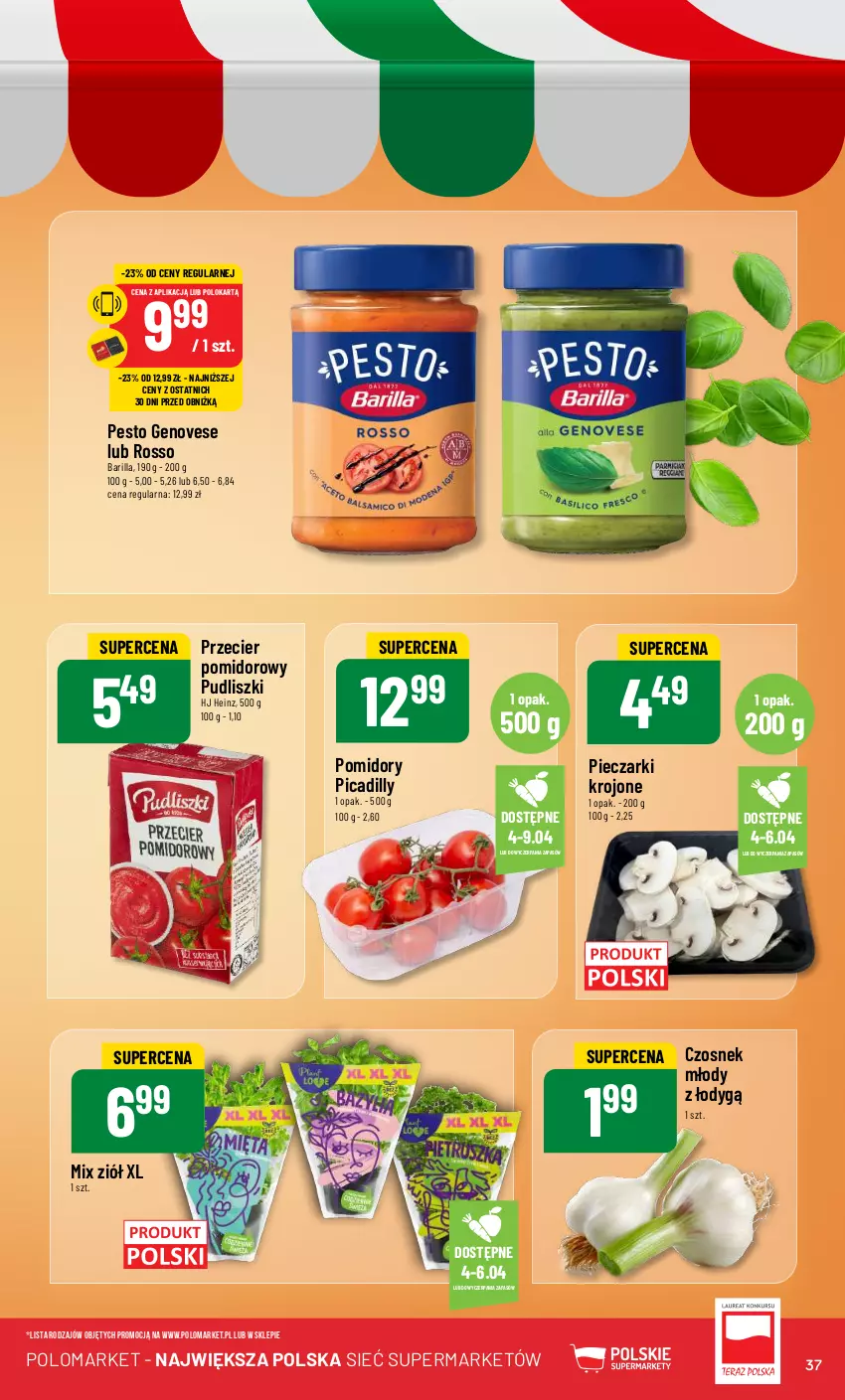 Gazetka promocyjna PoloMarket - Gazetka pomocyjna - ważna 03.04 do 09.04.2024 - strona 37 - produkty: Barilla, Czosnek, Heinz, Pesto, Piec, Pieczarki krojone, Pomidory, Pudliszki