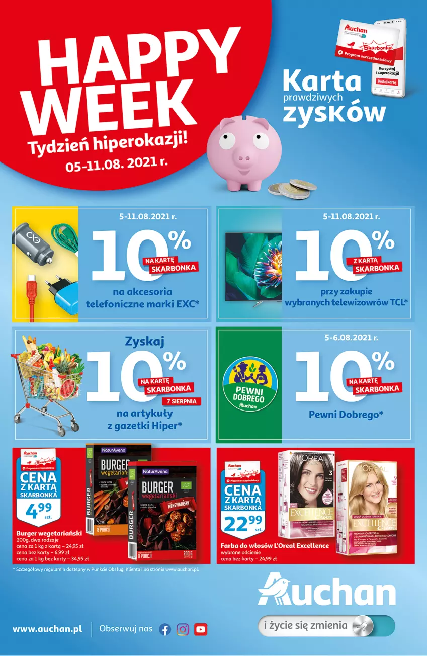 Gazetka promocyjna Auchan - Skarbonka #31 - ważna 05.08 do 11.08.2021 - strona 1 - produkty: Burger, Telefon