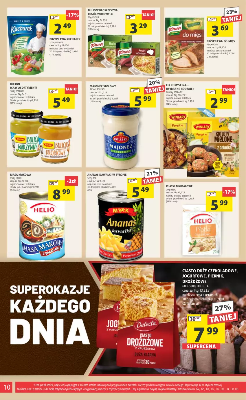 Gazetka promocyjna Arhelan - Gazetka - ważna 08.03 do 17.03.2024 - strona 10 - produkty: Ananas, Bulion, Delecta, Helio, Jogurt, Kawa, Knorr, Kucharek, Lion, Majonez, Piernik, Prymat, Rosół, Rosół wołowy, Rum, Syrop, Winiary