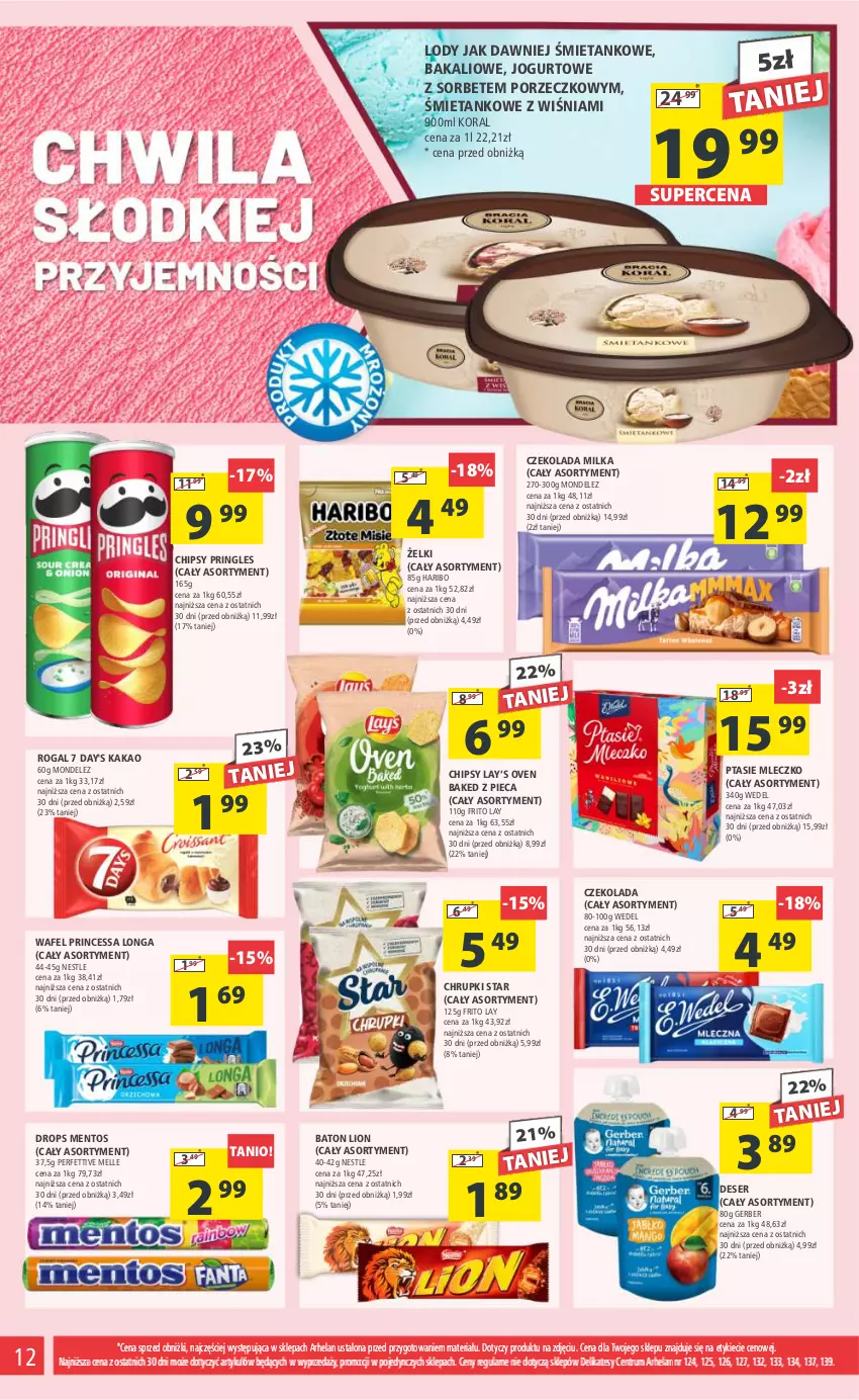 Gazetka promocyjna Arhelan - Gazetka - ważna 08.03 do 17.03.2024 - strona 12 - produkty: Baton, Chipsy, Chrupki, Czekolada, Deser, Gerber, Haribo, Jogurt, Kakao, Lay’s, Lion, Lody, Mentos, Milka, Mleczko, Piec, Por, Princessa, Pringles, Ptasie mleczko, Rogal, Rum, Ser