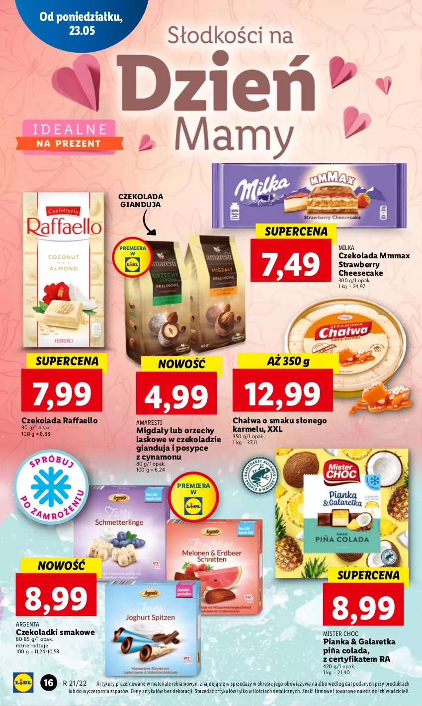 Gazetka promocyjna Lidl - GAZETKA - ważna 23.05 do 25.05.2022 - strona 16 - produkty: Chałwa, Czekolada, Fa, Gala, Galaretka, Migdały, Milka, Piña Colada, Raffaello