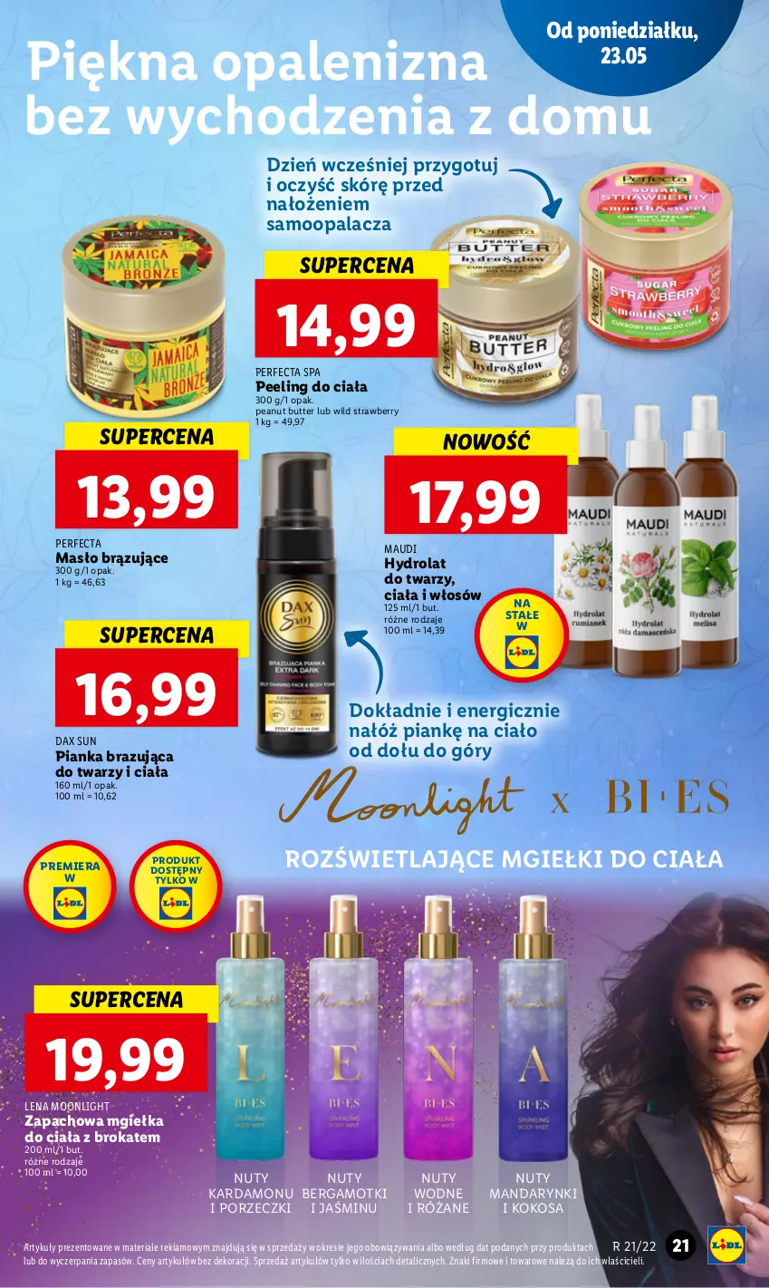 Gazetka promocyjna Lidl - GAZETKA - ważna 23.05 do 25.05.2022 - strona 21 - produkty: DAX, Hydrolat, Kokos, Mandarynki, Masło, Nuty, Peeling, Perfecta, Por, Róża