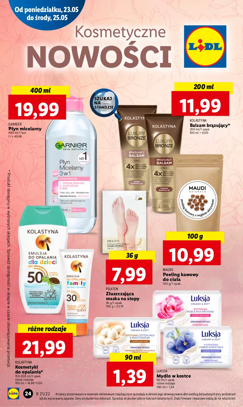 Gazetka promocyjna Lidl - GAZETKA - ważna 23.05 do 25.05.2022 - strona 24 - produkty: Garnier, Luksja, Maska, Mydło, Peeling, Płyn micelarny, Top