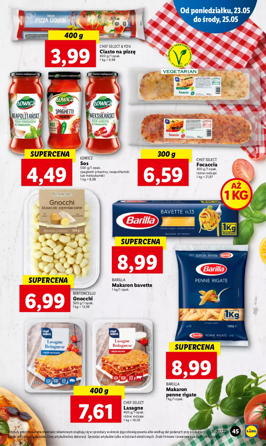 Gazetka promocyjna Lidl - GAZETKA - ważna 23.05 do 25.05.2022 - strona 45 - produkty: Barilla, Focaccia, Gnocchi, Lasagne, Makaron, Penne, Sos, Spaghetti