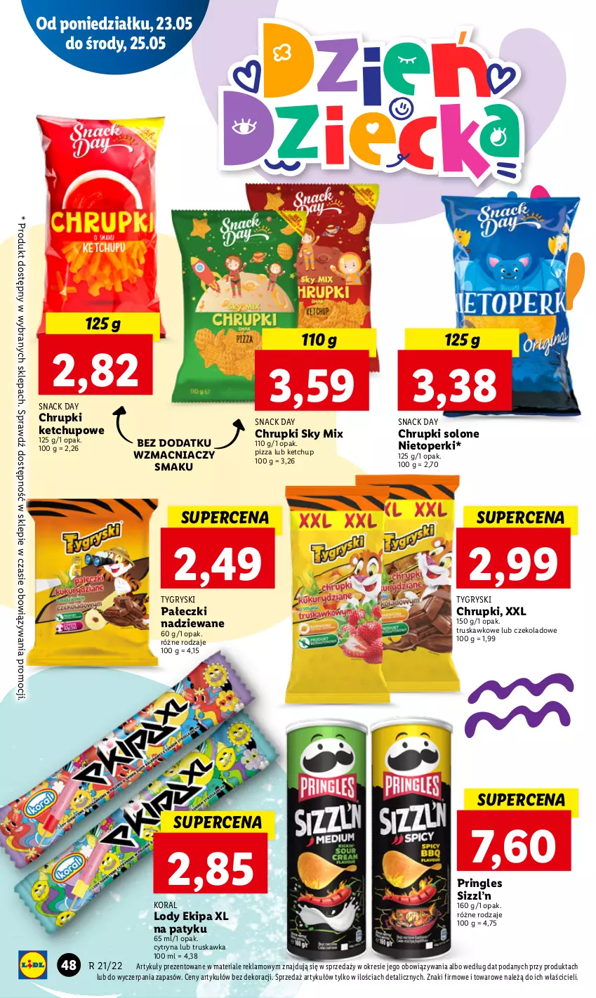 Gazetka promocyjna Lidl - GAZETKA - ważna 23.05 do 25.05.2022 - strona 48 - produkty: Chrupki, Gry, Ketchup, Lody, Pizza, Pringles, Top