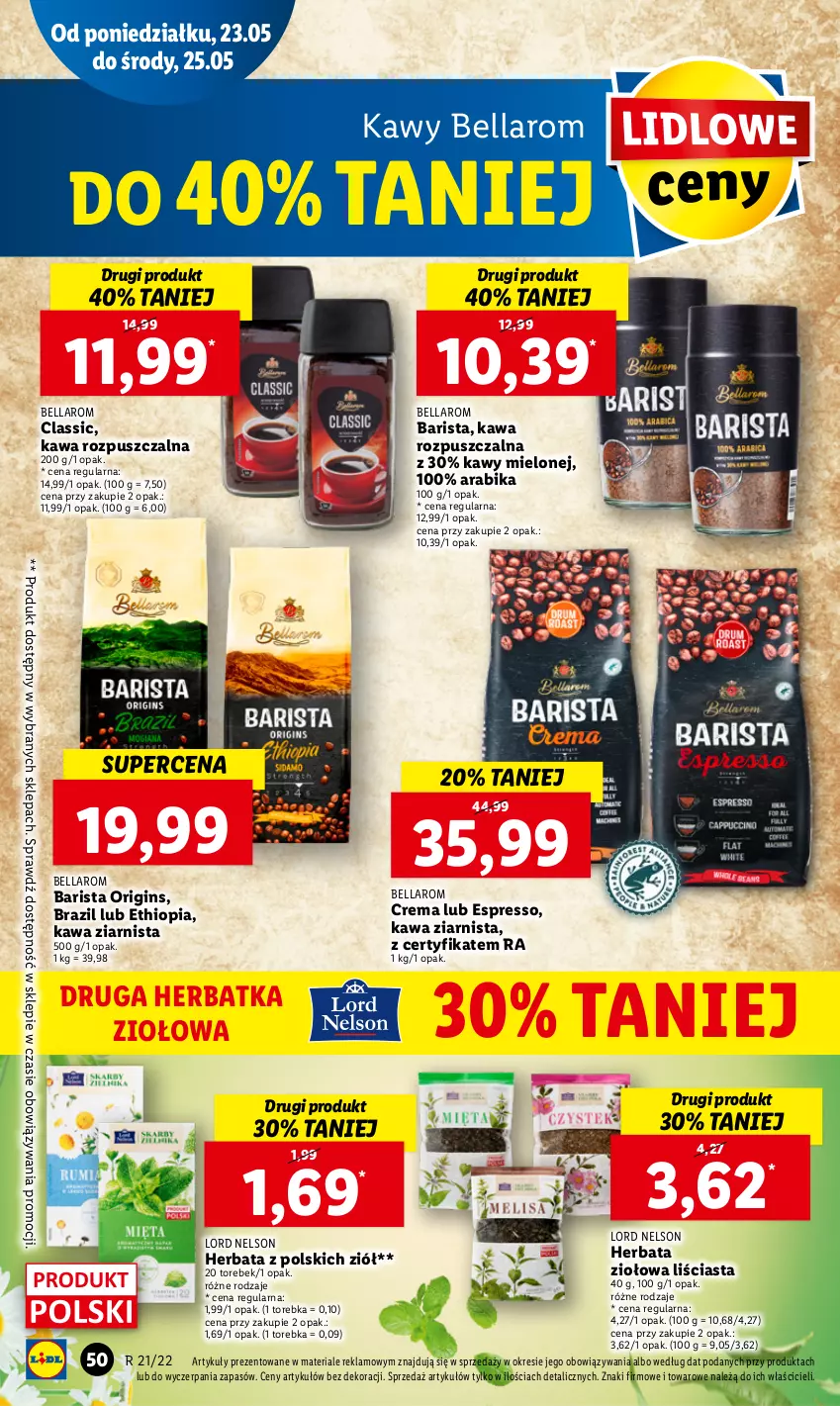 Gazetka promocyjna Lidl - GAZETKA - ważna 23.05 do 25.05.2022 - strona 50 - produkty: Bell, Bella, Gin, Herbata, Kawa, Kawa rozpuszczalna, Kawa ziarnista, Torebka