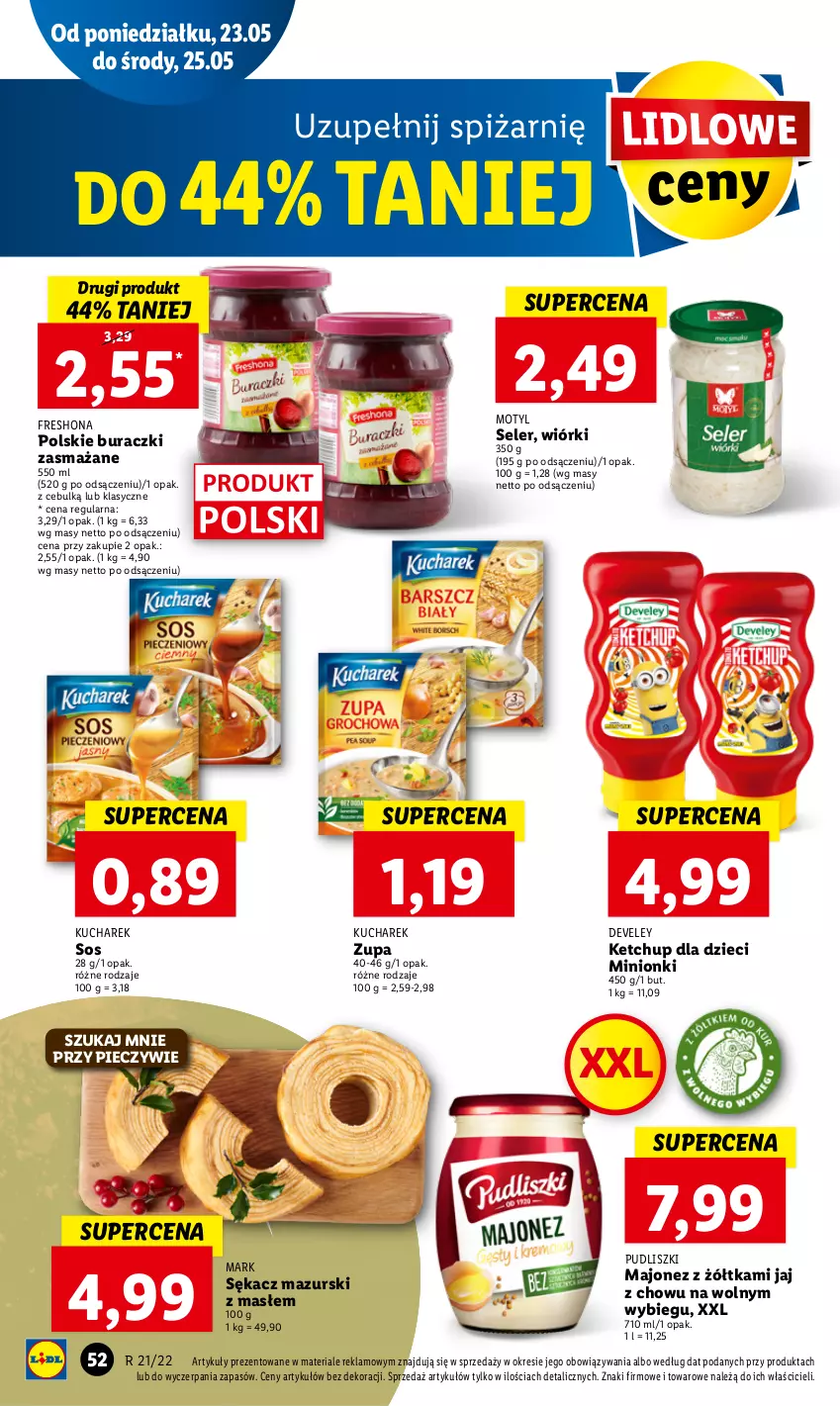 Gazetka promocyjna Lidl - GAZETKA - ważna 23.05 do 25.05.2022 - strona 52 - produkty: Buraczki, Dzieci, Ketchup, Kucharek, Majonez, Piec, Pudliszki, Sękacz, Sos, Zupa